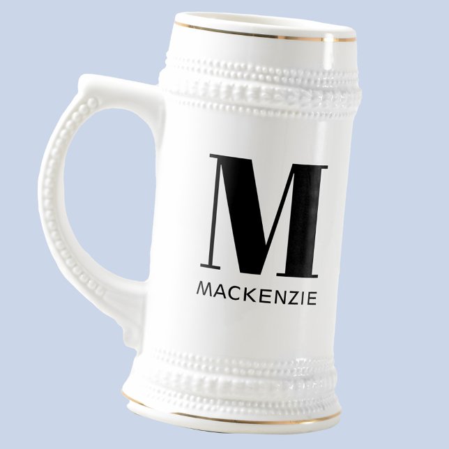 Caneca De Cerveja Monograma Nome inicial Simples Personalizado (Simple monogram initial name personalized beer stein. Ideal gift for your dad, brother or grandad.)