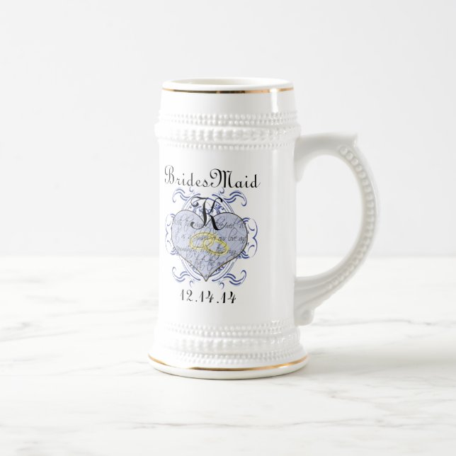 Caneca De Cerveja Monograma Wedding Vow Heart (Direita)