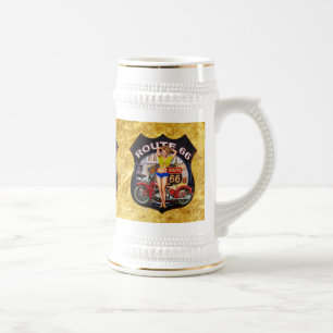 Caneca De Cerveja Moto América route 66 com textura dourada