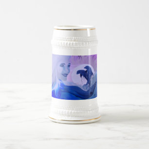 Caneca De Cerveja Mulher com delfins no luar