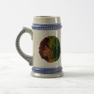 Caneca De Cerveja Mulher negra rasta afro vermelho amarelo verde
