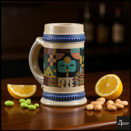 Caneca De Cerveja Muted Earthy Folk Art Patchwork Quilt