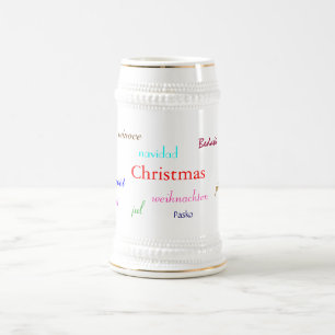 Caneca De Cerveja Natal Ao Redor Do Mundo Em Branco E Dourado