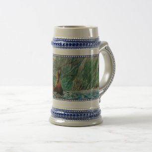 Caneca De Cerveja Navegação à vela, nevoeiro no mar, viking men pesc