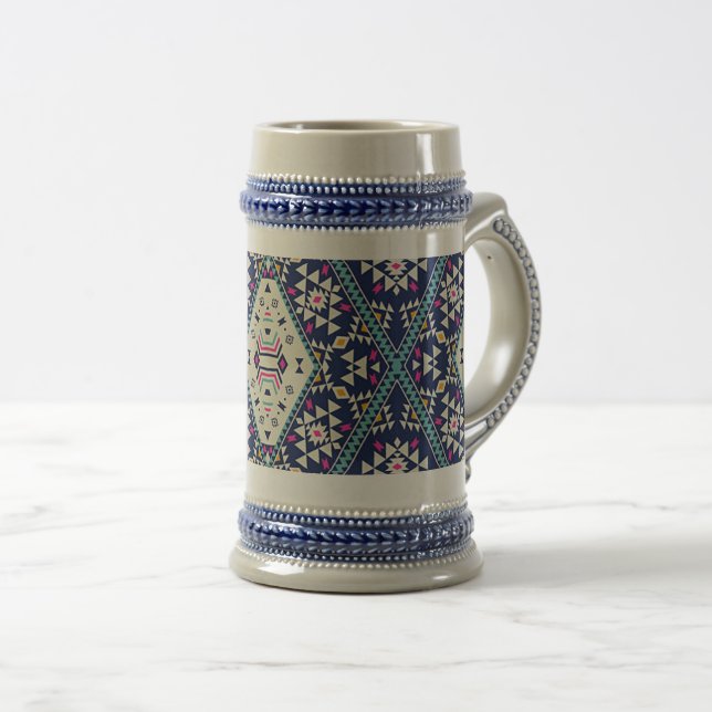 Caneca De Cerveja “Navy Blue Native Design”  (Frente Esquerda)