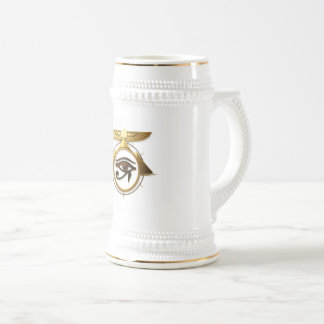 Caneca De Cerveja NeoAnkh Olho 3D Dourado de Hórus & Disco Solar Ala