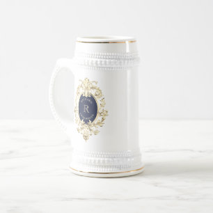 Caneca De Cerveja Noivo Barroco Dourado Azul Marinho