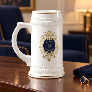 Caneca De Cerveja Noivo Barroco Dourado Azul Marinho