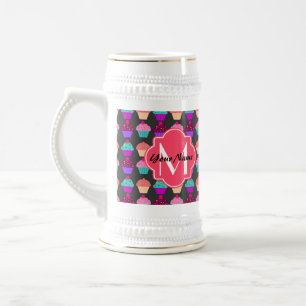 Caneca De Cerveja Nome Personalizado de Cupcakes Rosa Quente,Monogra