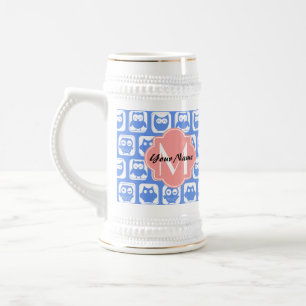 Caneca De Cerveja Nome Personalizado do Monograma de Coral Padrão de