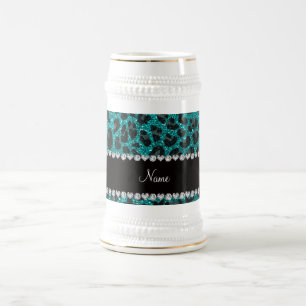 Caneca De Cerveja Nome personalizado impressão brilhante aqua glitte