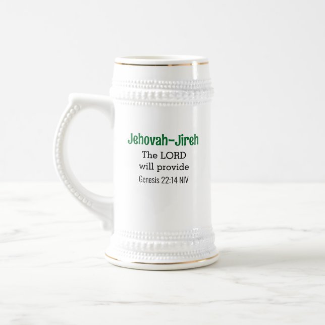 Caneca De Cerveja O Senhor fornecerá Bíblia Verso Verde e Branco (Esquerda)