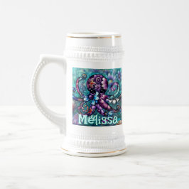 Caneca De Cerveja Octopus Floral Teal Coastal Personalizado