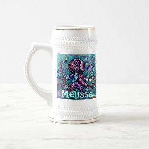 Caneca De Cerveja Octopus Floral Teal Coastal Personalizado