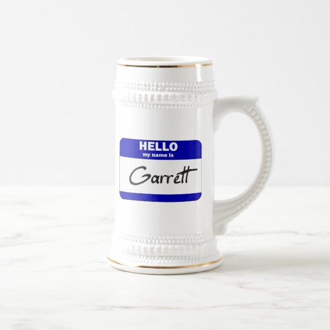 Caneca De Cerveja Olá! meu nome é Garrett (azul) (Direita)