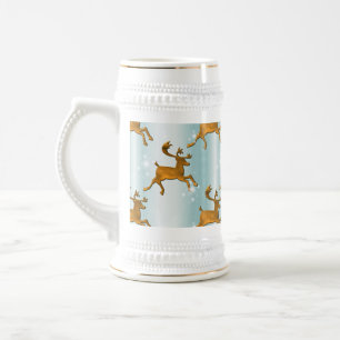 Caneca De Cerveja Ouro Reindeer Correndo Através Do Natal Do Gelo
