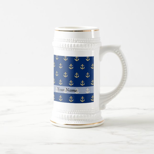 Caneca De Cerveja Padrão de âncora azul (Direita)