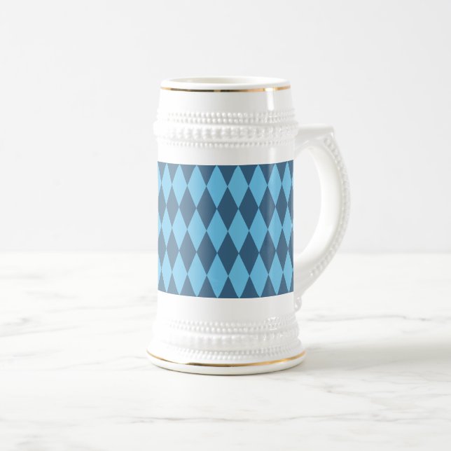 Caneca De Cerveja Padrão de Bandeira Losango da Baviera Azul (Frente Esquerda)
