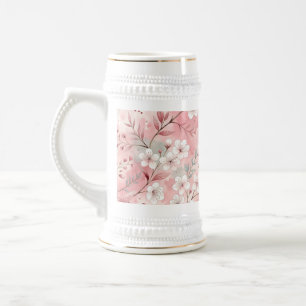 Caneca De Cerveja Padrão de Flor de Sakura Rosa