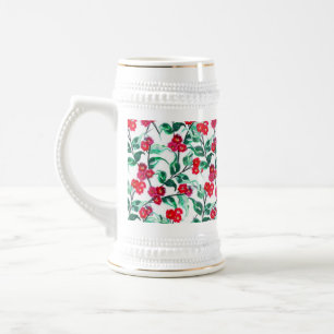 Caneca De Cerveja Padrão de Flores Cor Vermelha Floral-56698