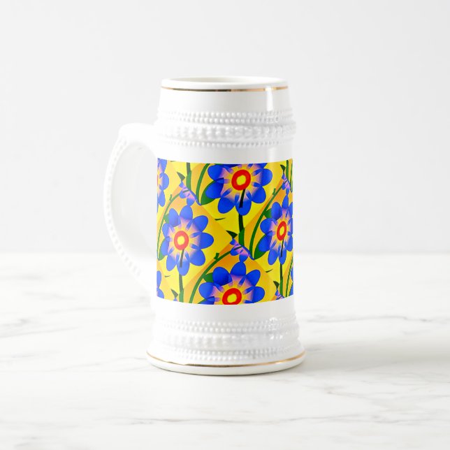 Caneca De Cerveja Padrão de Flores de Abstrato Bonito (Frente Esquerda)