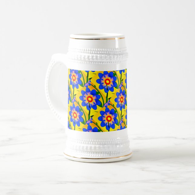 Caneca De Cerveja Padrão de Flores de Abstrato Bonito (Frente Esquerda)