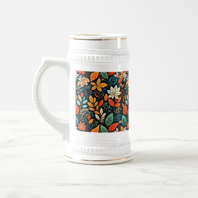Caneca De Cerveja Padrão de Flores Exóticas Florais (Esquerda)