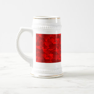 Caneca De Cerveja Padrão de Textura de Corações Vermelhos Românticos