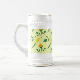 Caneca De Cerveja Padrão floral com rosa amarela e flores tulipas