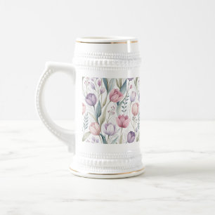 Caneca De Cerveja Padrão Floral das Tulipas Escandinavas
