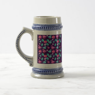 Caneca De Cerveja Padrão Floral de Pato Fofo Kawaii Rosa Azul