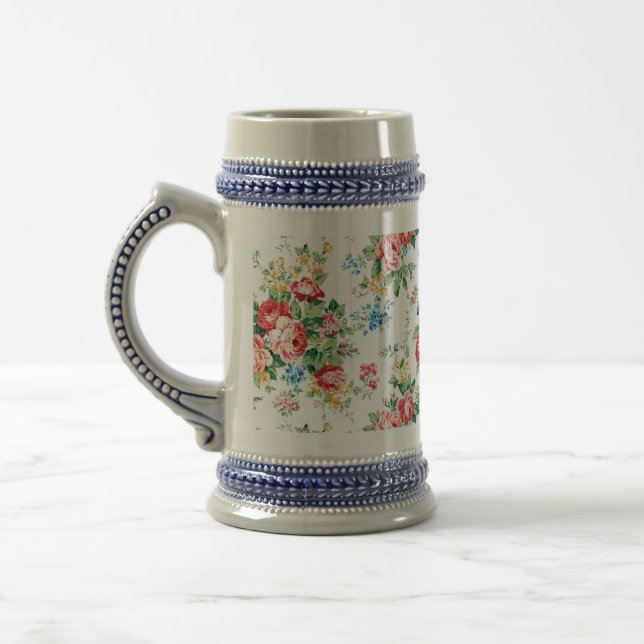 Caneca De Cerveja Padrão Floral Elegante com Elemento Rosa Design (Esquerda)