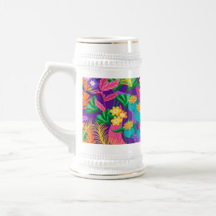 Caneca De Cerveja Padrão Floral Exótico Colorido-23148