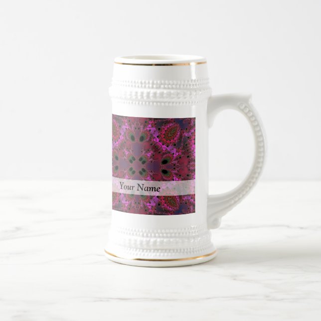 Caneca De Cerveja Padrão fractal digital magenta (Direita)