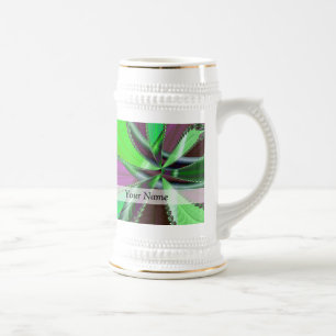 Caneca De Cerveja Padrão fractal verde e roxo