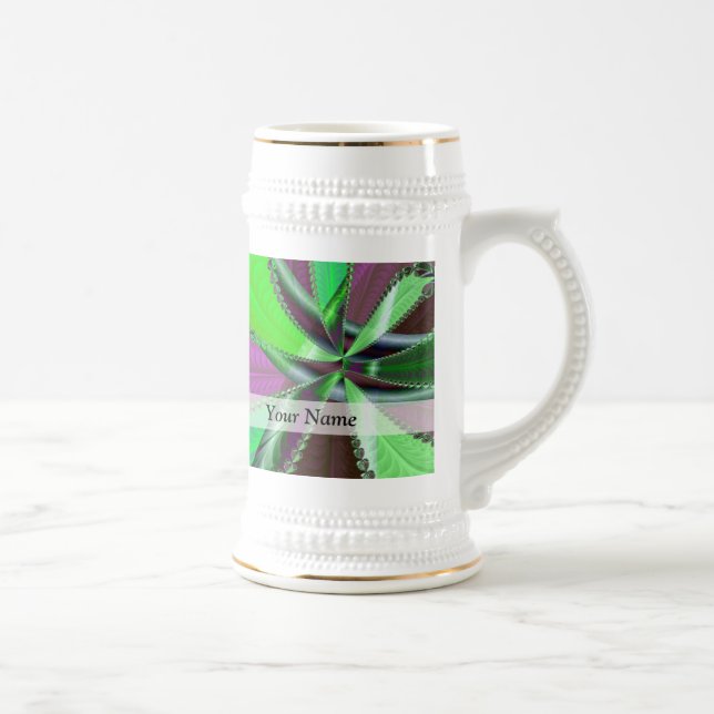 Caneca De Cerveja Padrão fractal verde e roxo (Direita)