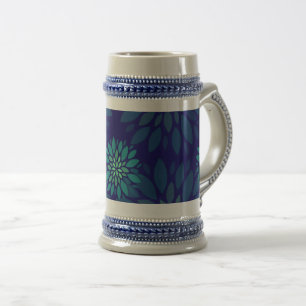 Caneca De Cerveja Padrão Moderno de Folhas Florais Azul Marinho e Ve