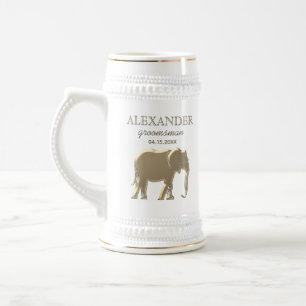 Caneca De Cerveja Padrinho Elefante Dourado Monograma Simples