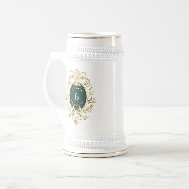 Caneca De Cerveja Padrinhos de casamento de Monograma Barroco (Frente Esquerda)