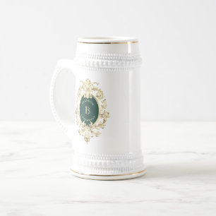 Caneca De Cerveja Padrinhos de Casamento Monograma Barroco