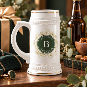 Caneca De Cerveja Padrinhos de Casamento Monograma Barroco