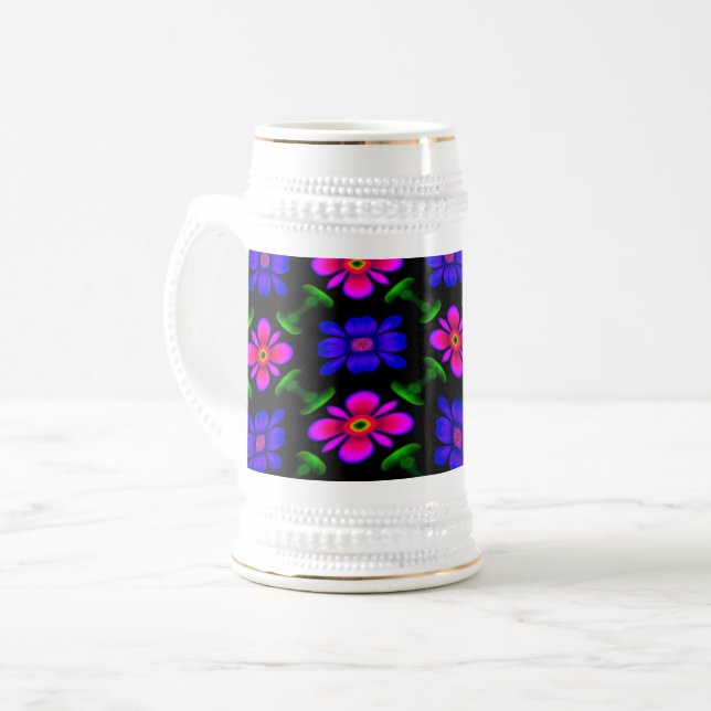 Caneca De Cerveja Padrões de flores rosa adoráveis (Frente Esquerda)