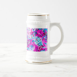 Caneca De Cerveja Padrões de flores rosas, azuis e brancas