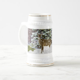 Caneca De Cerveja Paisagem de Inverno com Neve e Veado em Louças par