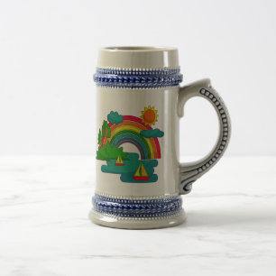 Caneca De Cerveja Paisagem de viagem de barco sob nuvens solares e a