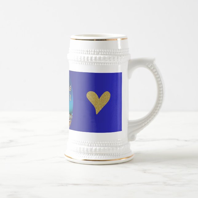 Caneca De Cerveja Páscoa Teal Mug com Amor e Design Sparkle ✨ (Direita)