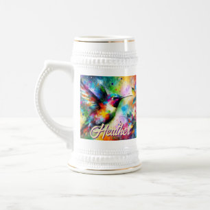 Caneca De Cerveja Pássaro Hummingbird Colorido Whimsical Personaliza