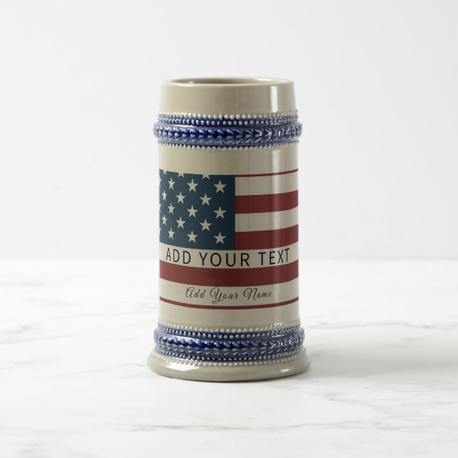 Caneca De Cerveja Patriotic US Flag Custom Text Name  (Centro)
