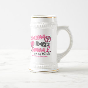 Caneca De Cerveja PAZ do cancro da mama, AMOR, uma CURA 1 (mãe)