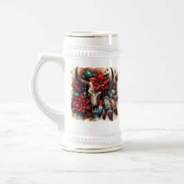 Caneca De Cerveja Penas de Poinsettias do Cabelo de Vaca de Natal